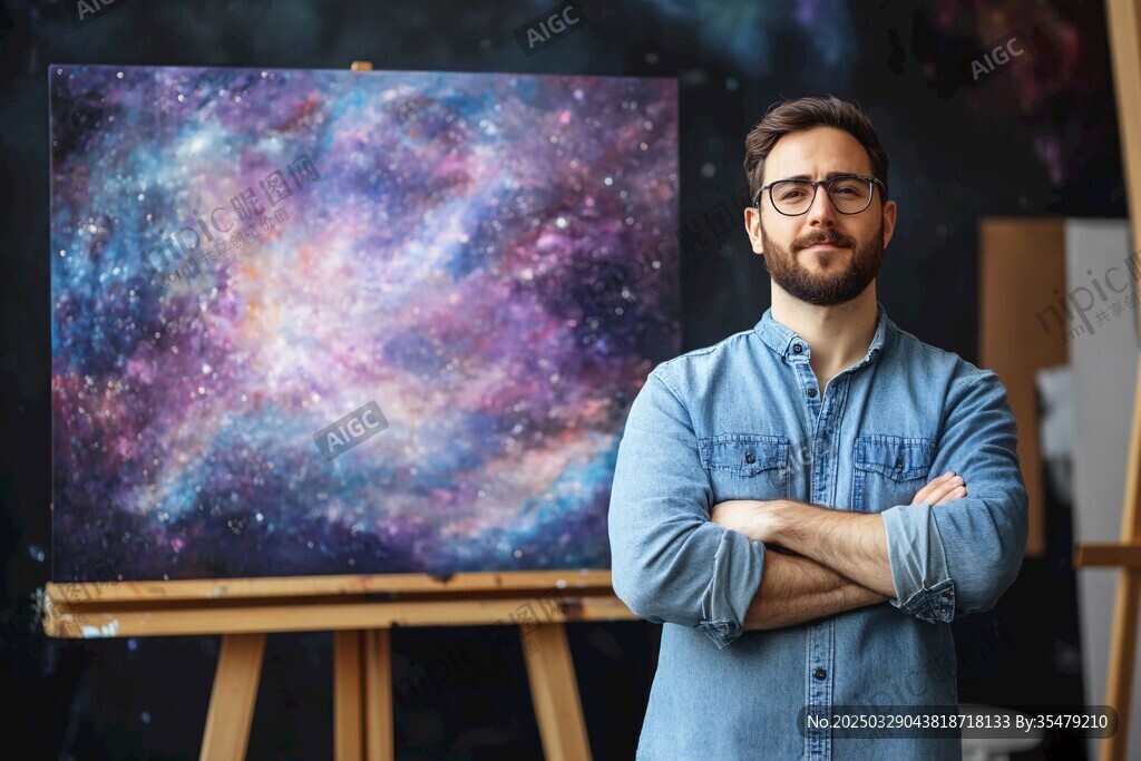 画家与绚丽星空画作