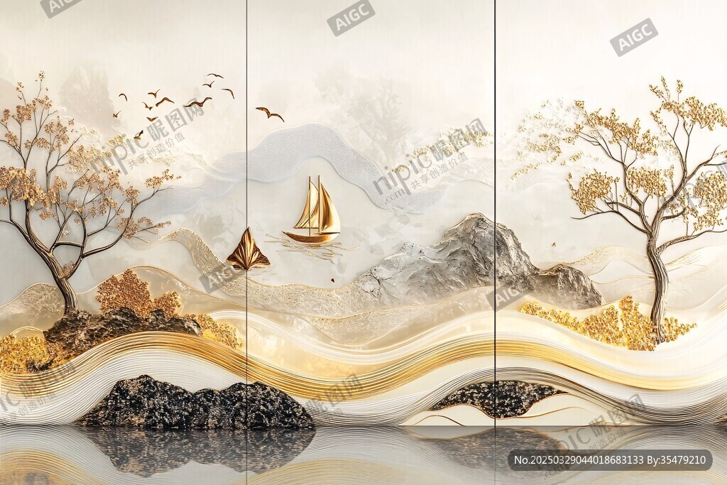 金色山水间的诗意画卷