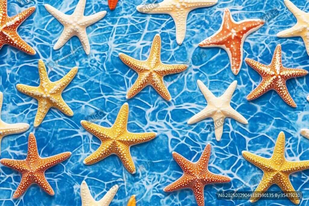 海星点缀的梦幻蓝色水面