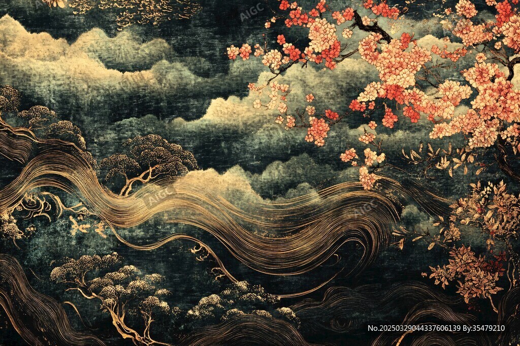 古风山海繁花图景
