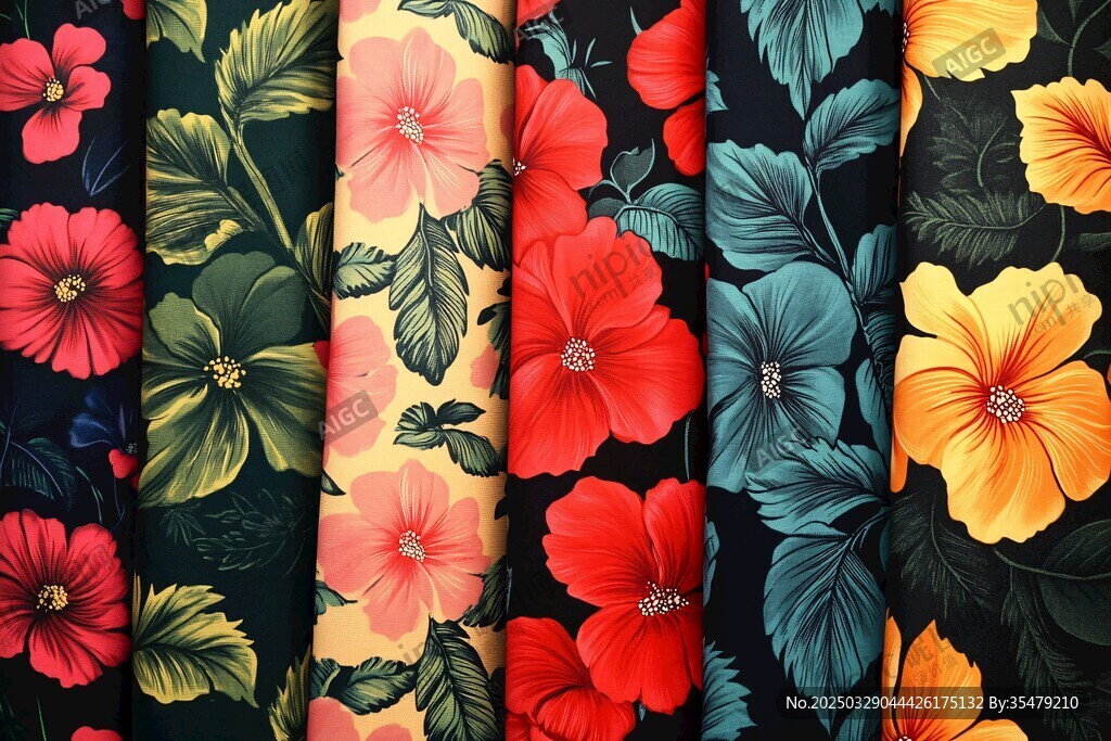 多彩花卉图案布料展示