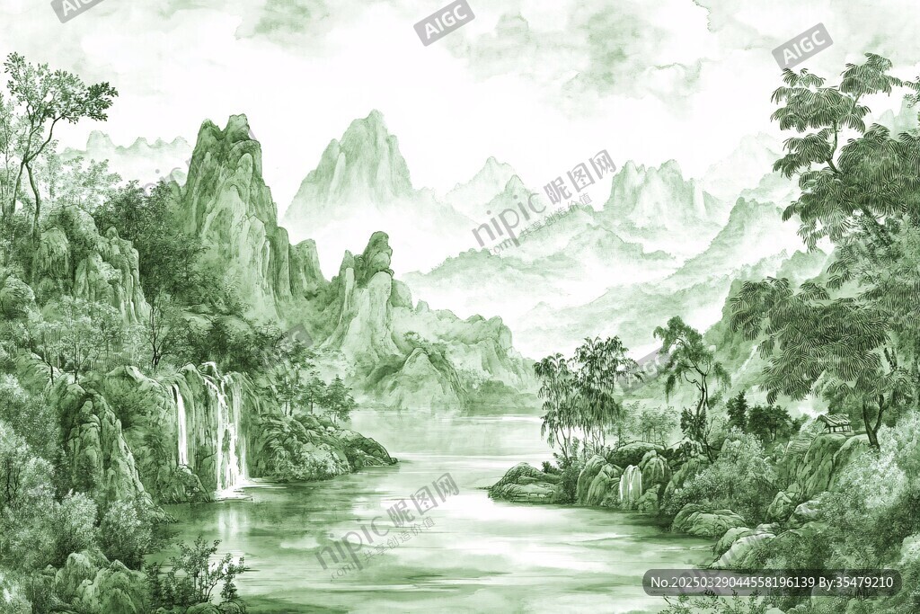 水墨山水间的自然诗意画卷