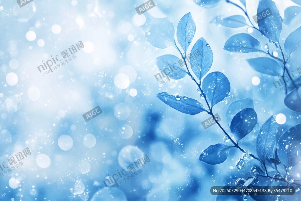 梦幻蓝调枝叶背景图