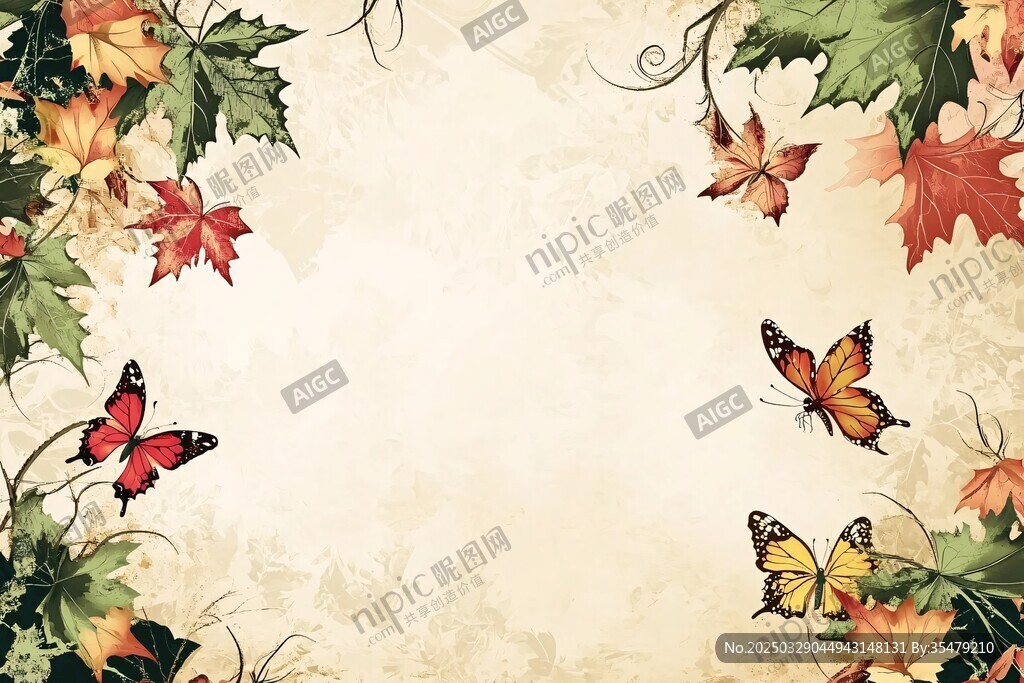 秋日蝶舞花卉复古背景图