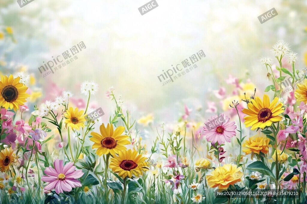 春日繁花盛放的美丽花田