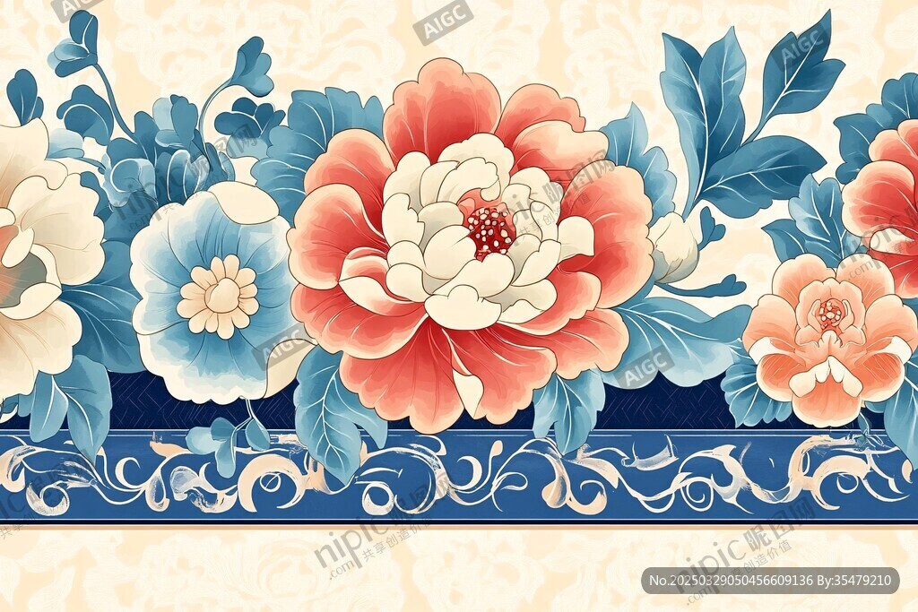中式花卉精美边框图案