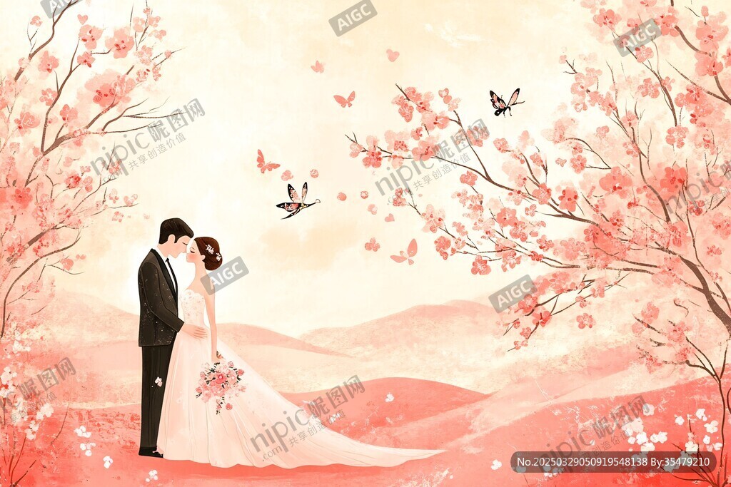 浪漫樱花下的甜蜜新婚
