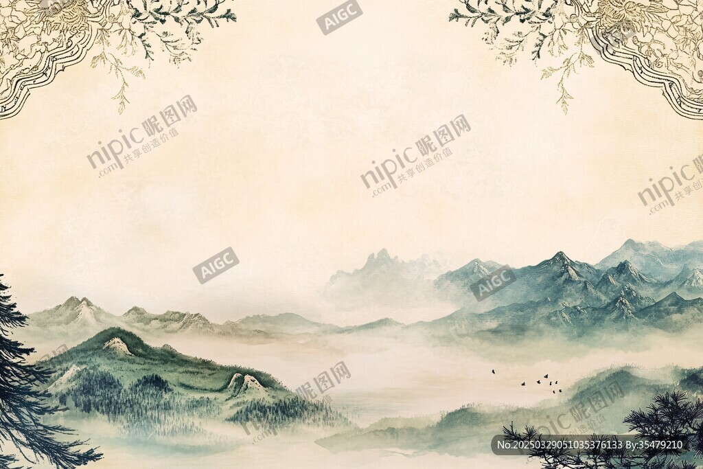 中式山水古风背景图