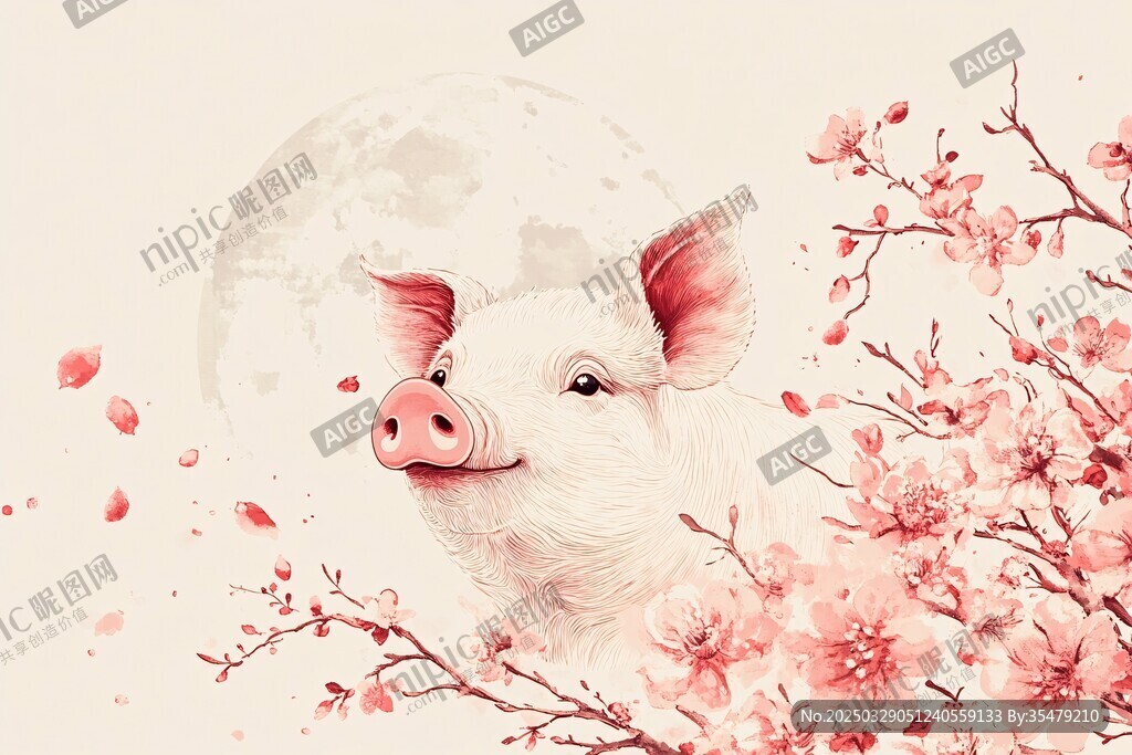 猪伴繁花月景