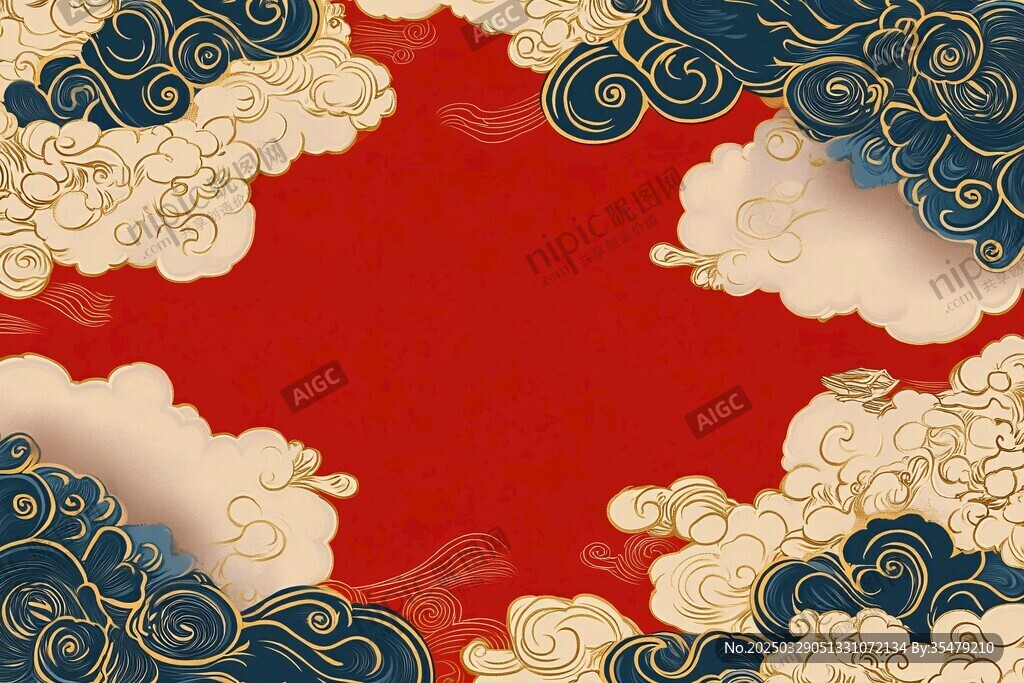中式云纹红底吉祥背景图