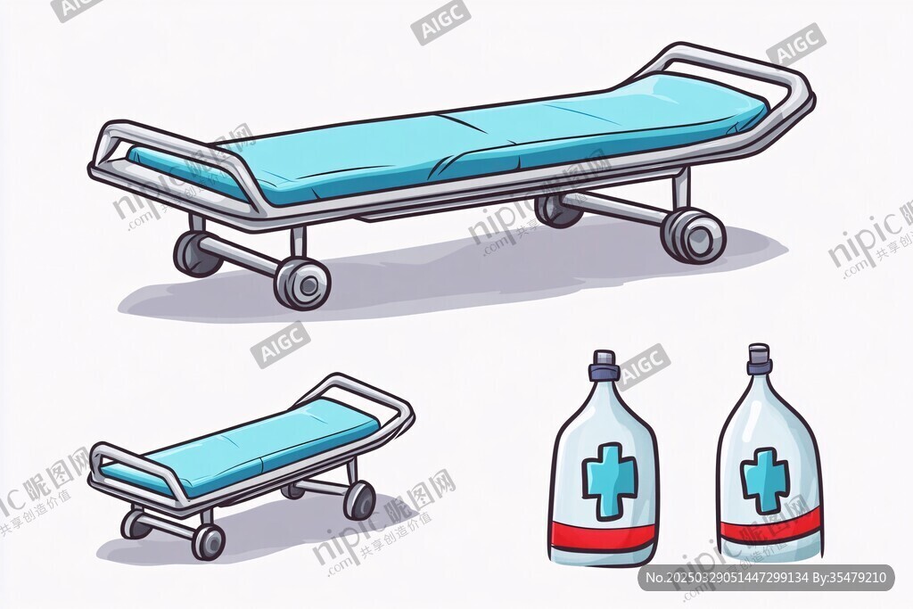 医院病床与输液瓶插画