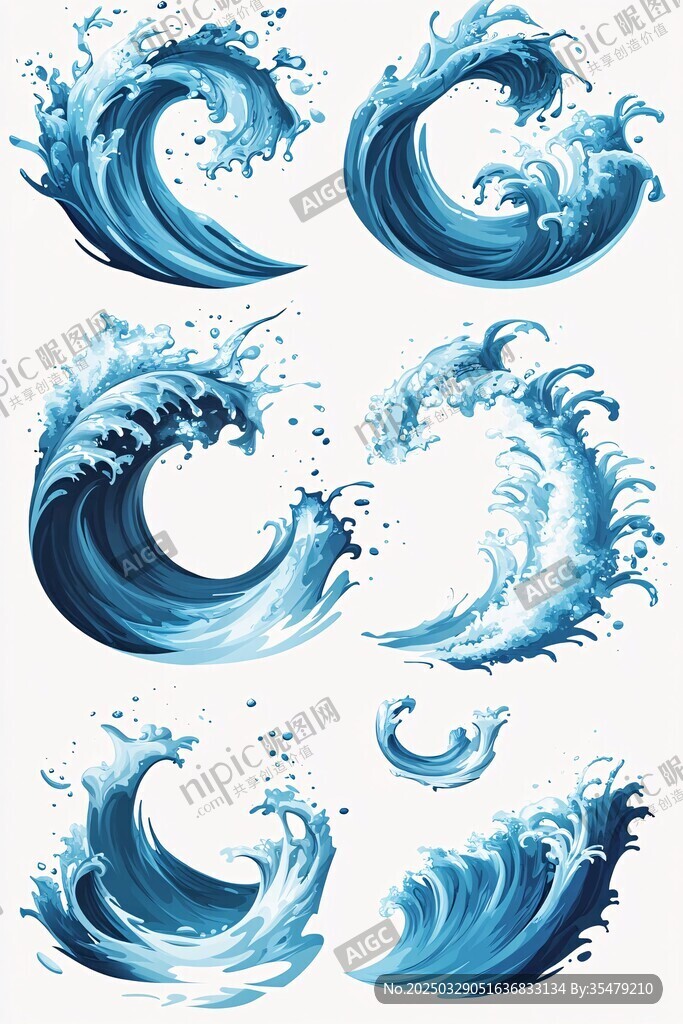 蓝色动感海浪插画集合