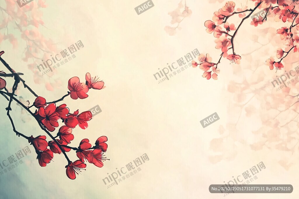 春日绽放的娇艳花枝
