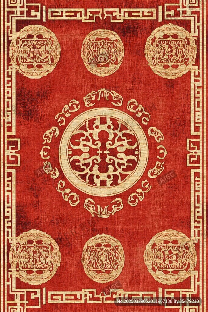 中式古典红色花纹地毯图案
