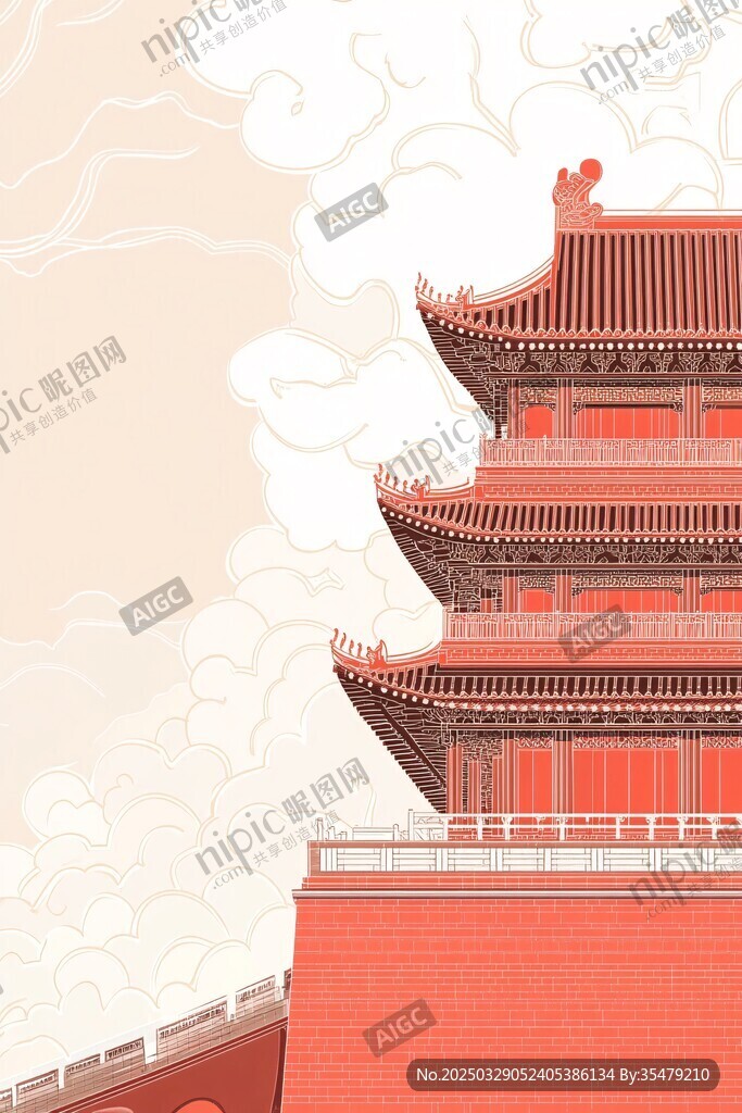 古风红墙楼阁建筑景观