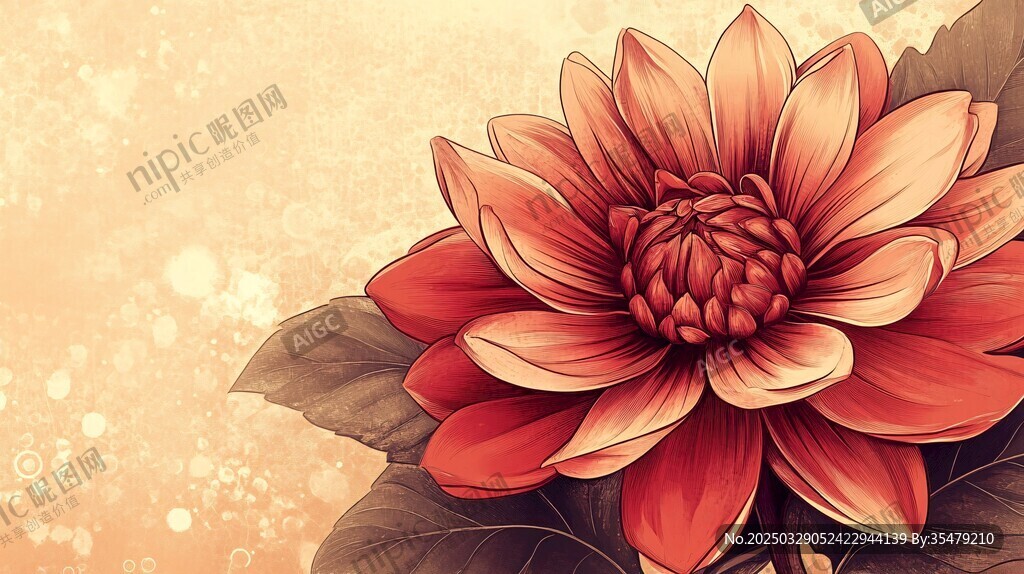 复古风艳丽大丽花插画