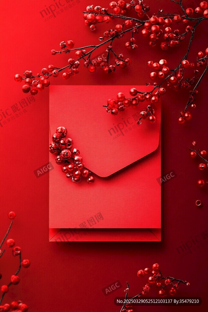 红信封与浆果的喜庆组合