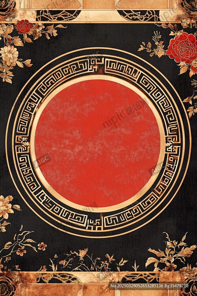 中式古典花卉纹圆形图案
