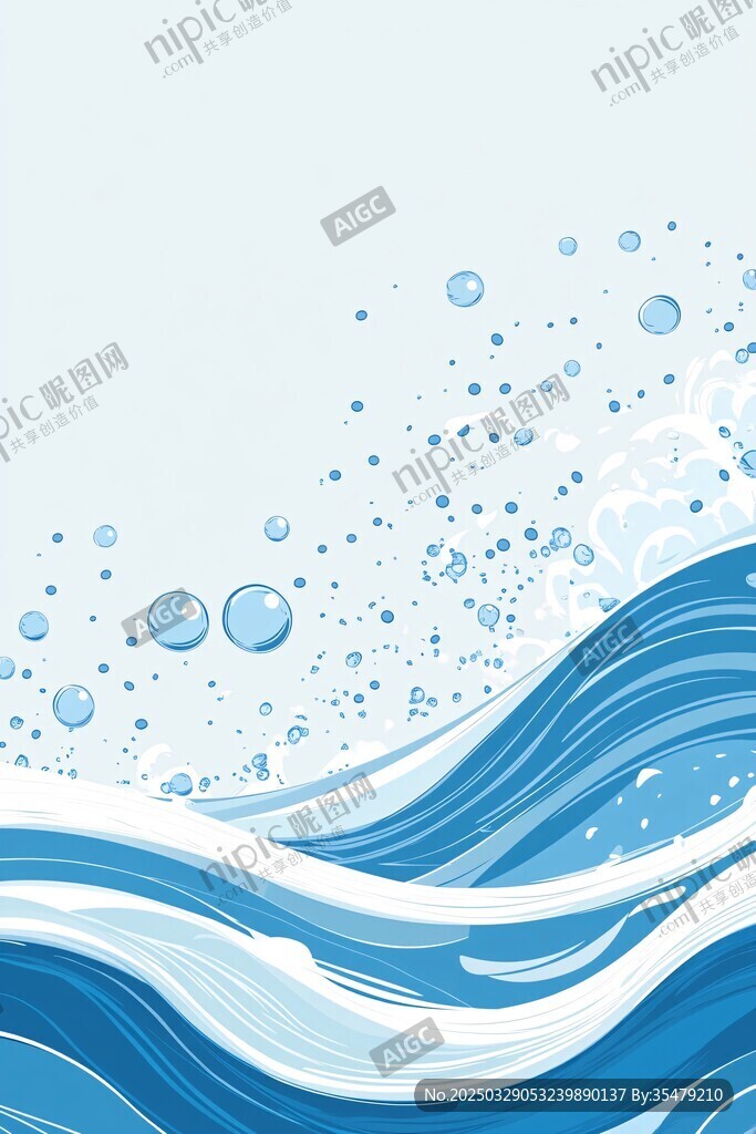 蓝色海浪泡沫插画背景
