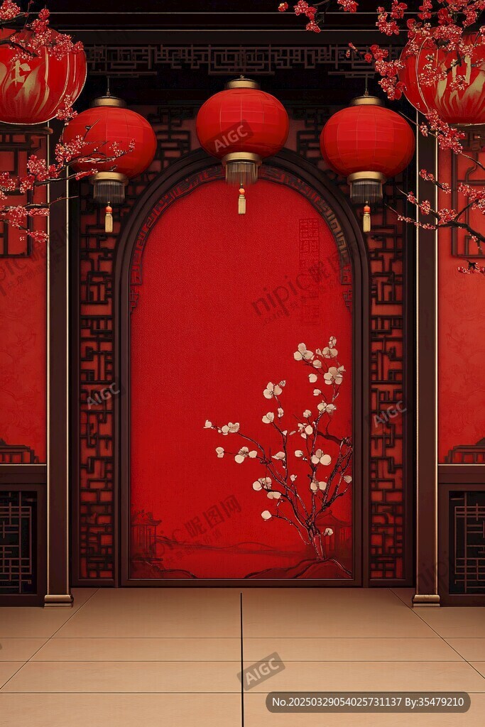 中式红门迎新春景