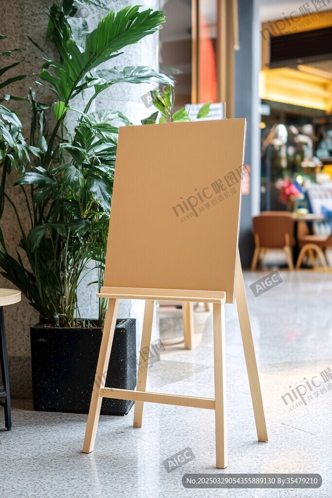 室内空白展示架与绿植景观