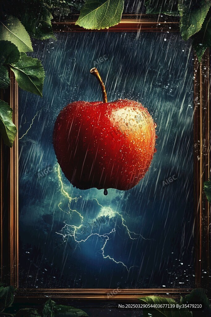 雨中悬浮的红苹果