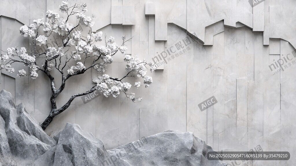 中式山水树景艺术墙面
