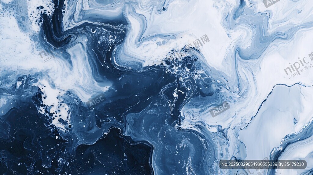 蓝白流体艺术纹理画面