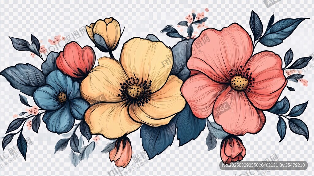 多彩花卉插画