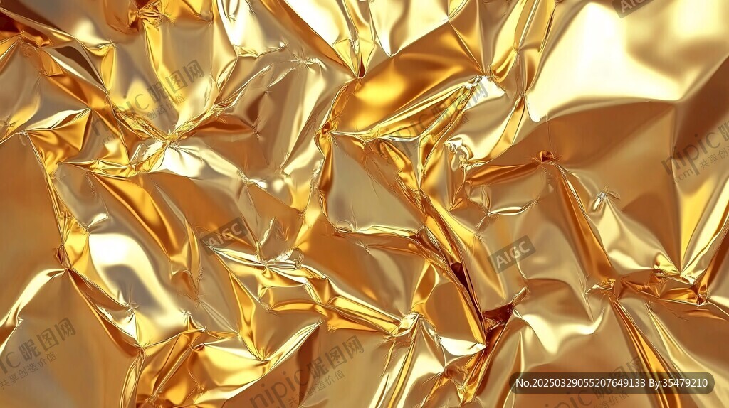 金色褶皱金属箔纹理