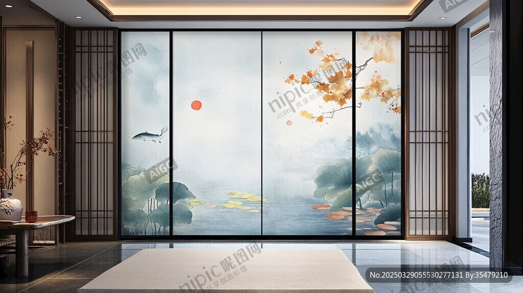 中式山水意境屏风装饰画
