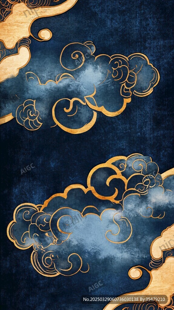 中式古典云纹深蓝色背景图