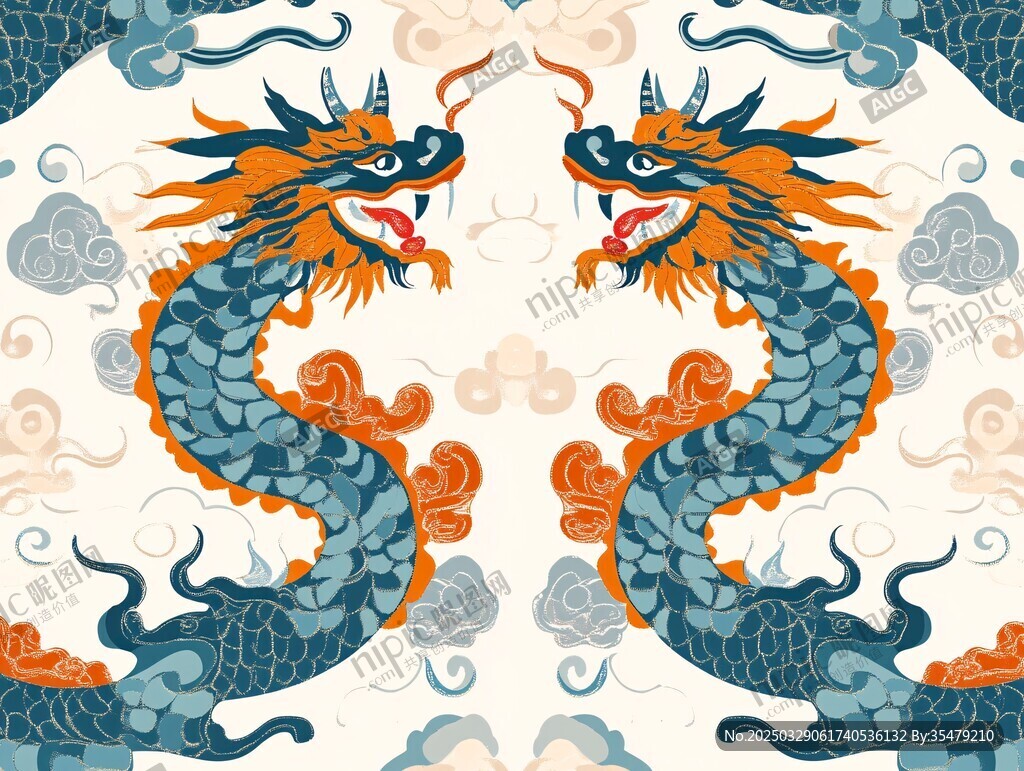 双生祥龙云纹中式图案