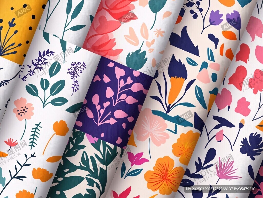 多彩花卉图案布料展示