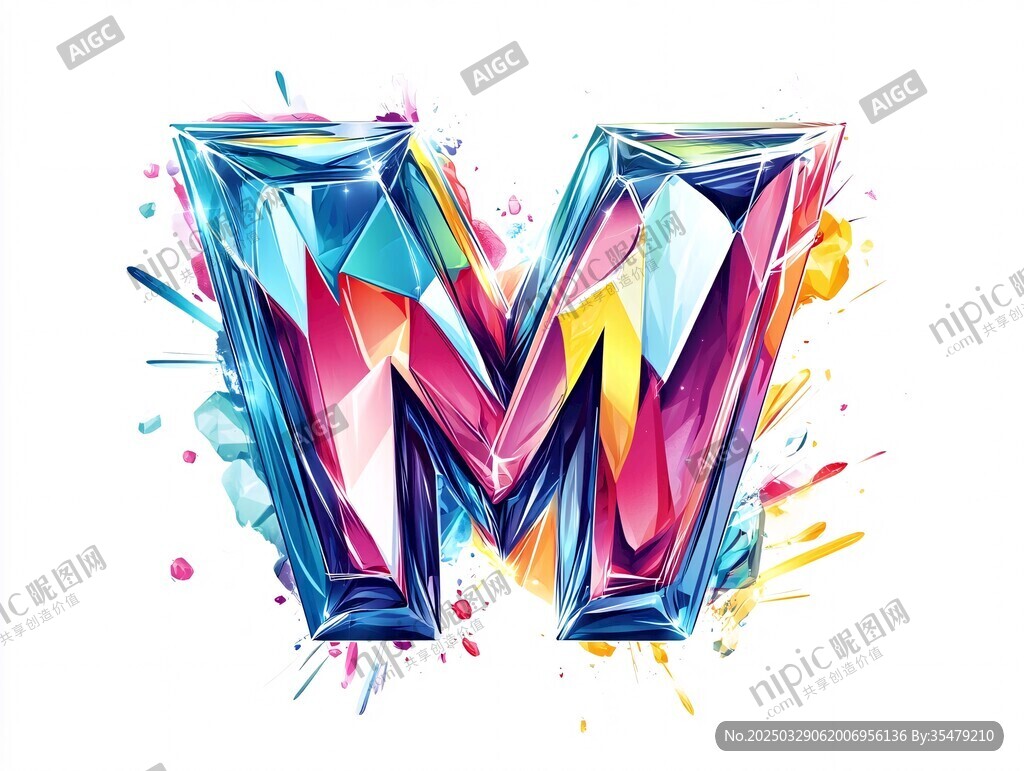 炫彩立体字母M艺术设计
