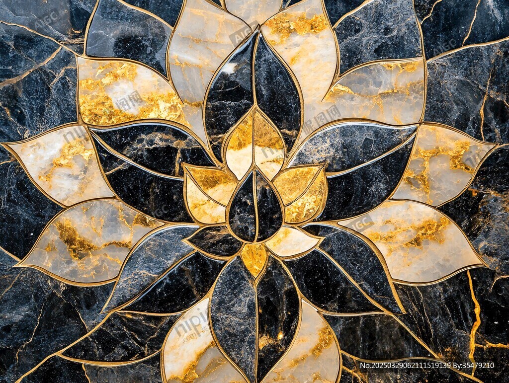 黑金大理石花卉拼贴图案