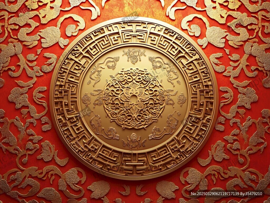 中式古典金红浮雕装饰图案