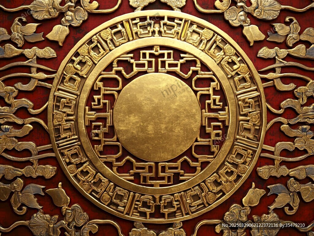 中式金红雕花装饰图案