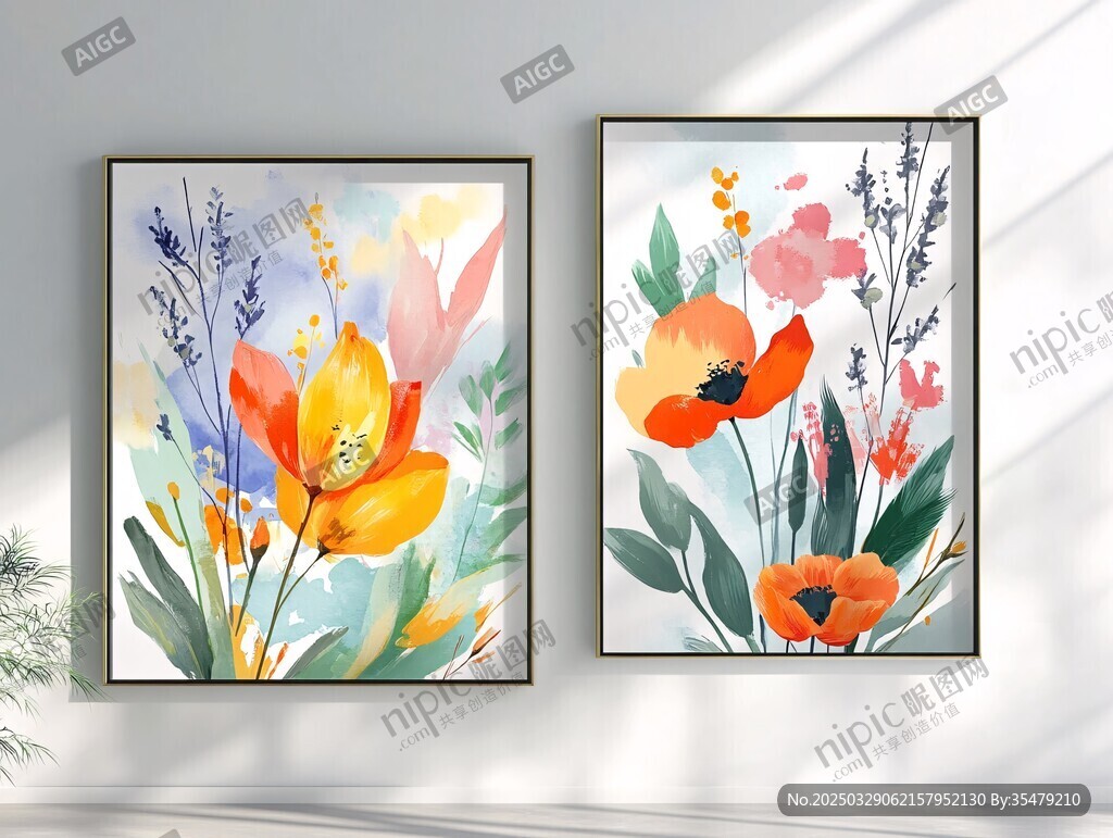 两幅花卉挂画 清新文艺风