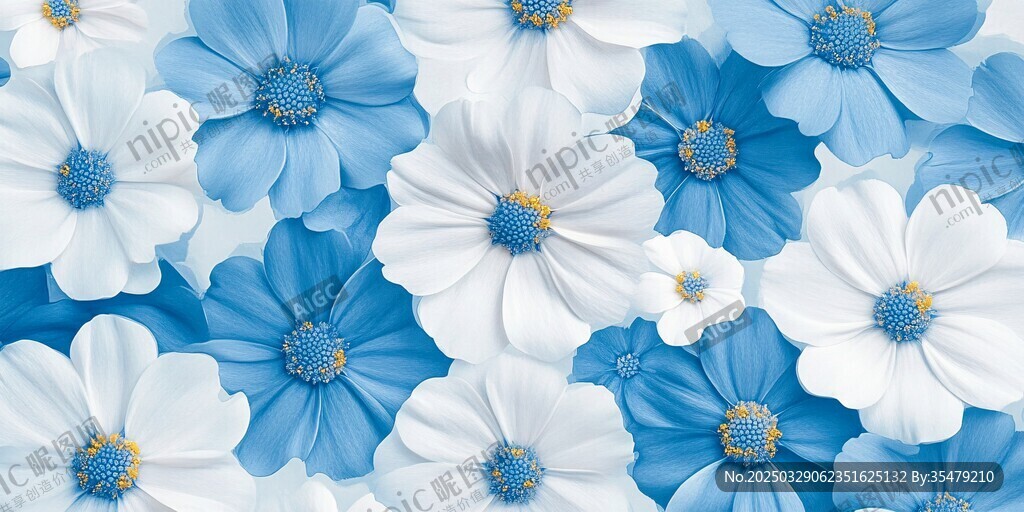 蓝白花卉背景图