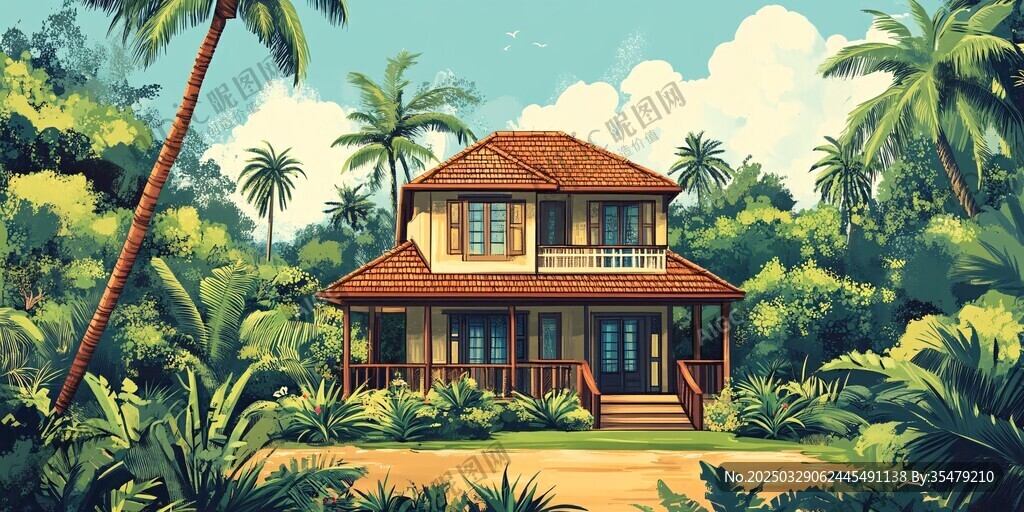 热带丛林中的精致两层小屋