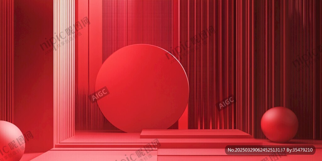 红色立体几何场景展示