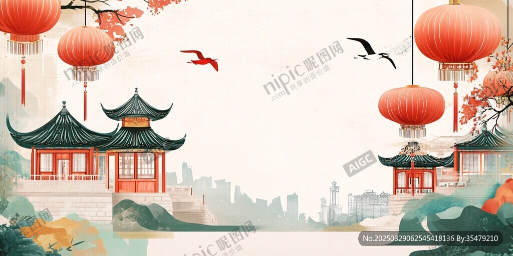 中式古韵美景 红灯笼相伴