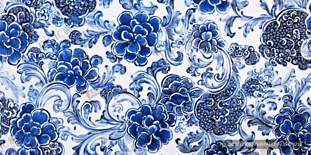 蓝白花卉图案精美纹理