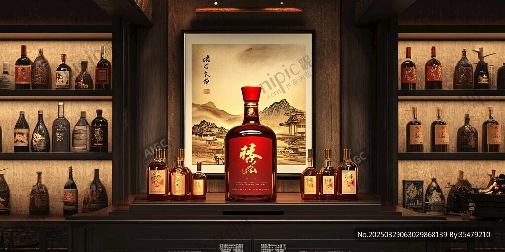 中式酒架前的经典白酒展示