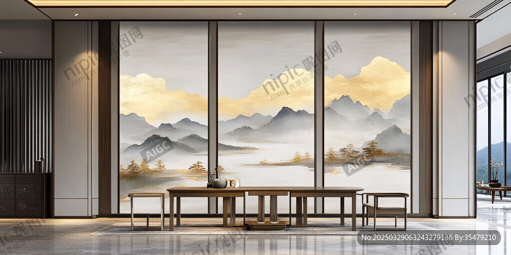 中式山水风客厅背景墙