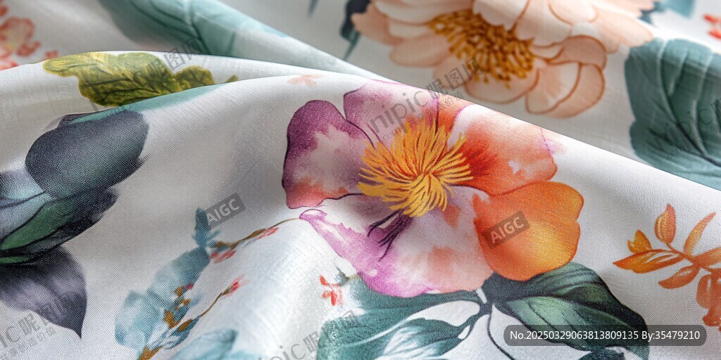 花卉印花布料特写