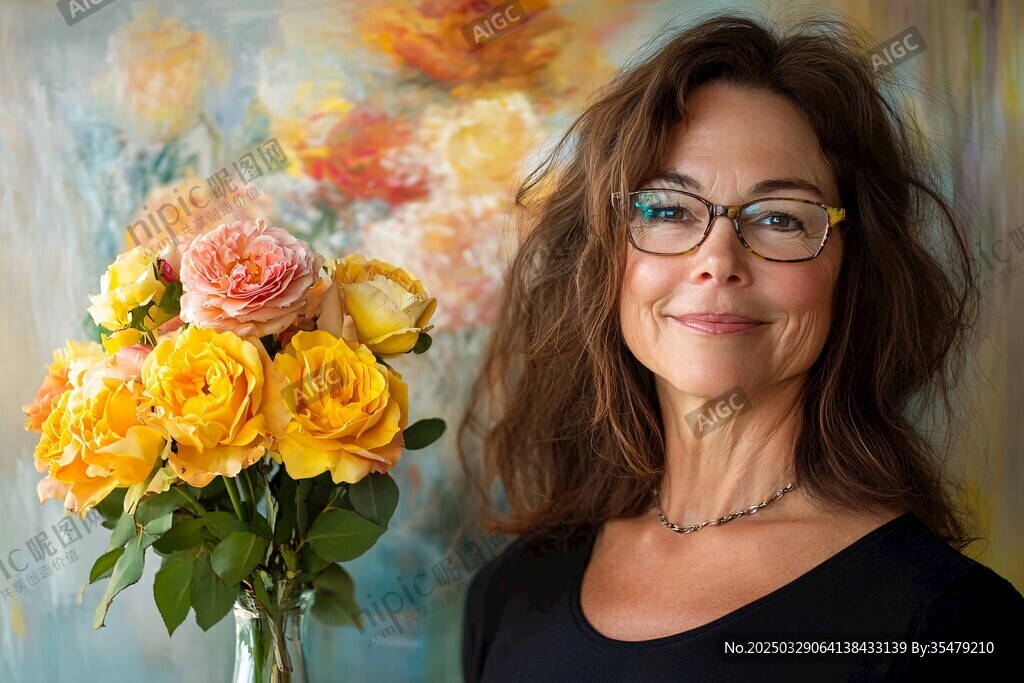 手持花束的优雅女士