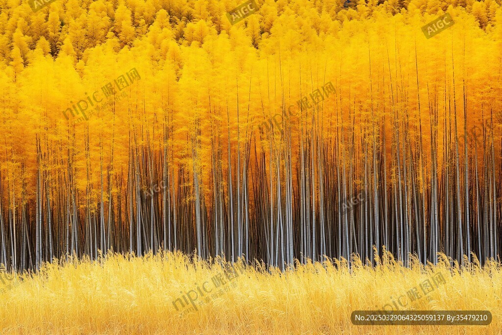 金秋金黄树林美景