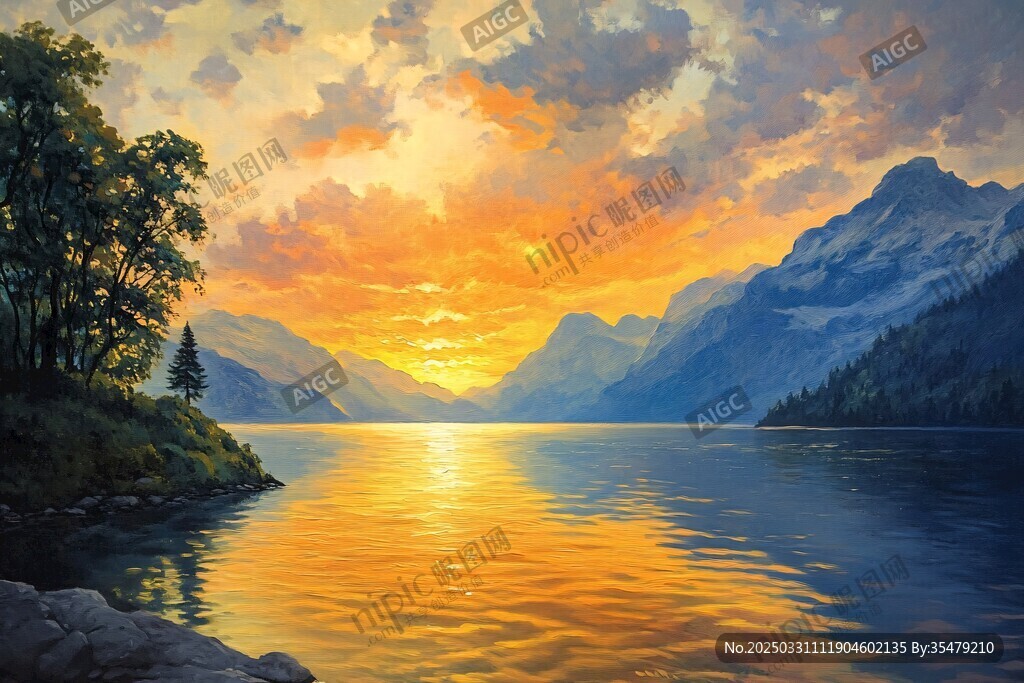 湖畔壮丽日落美景